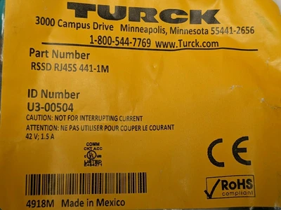 NEW TURCK DOUBLE ENDED CORDSET M12 TO RJ45, 1M, EUROFAST