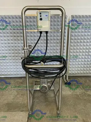 USED FRISTAM FZX2100 3 HP CENTRIFUGAL PUMP ON STAINLESS STEEL ROLLING CART W/ CONTROLLER