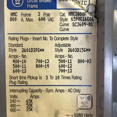Used WESTINGHOUSE HMC3800F Miscellaneous Equipment (Electrical & Power) Ohio US | Surplus Asset Holdings #1337641