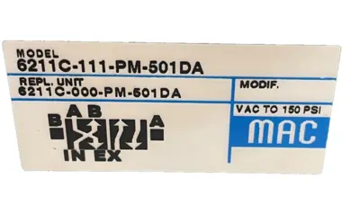 NEW MAC VALVES 6211C-111-PM-501DA SOLENOID VALVE 6211C111PM501DA
