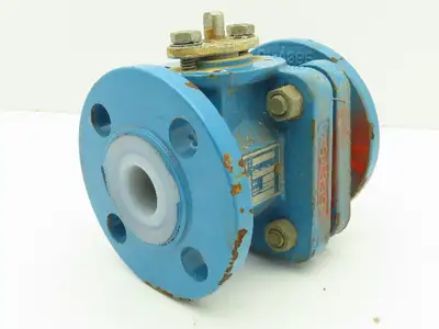 Flowserve AKH3 Atomac 1" Flanged Chemical Ball Valve 2Pc PFA Teflon Lined 87 PSI