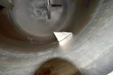 Mason Steel Tank, Approximately 2,500 Gallons, Stainless Steel, Vertical.