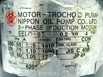 USED NIPPON EELQ-8T MOTOR 3PH 0.2KW 4 POLE EELQ8T