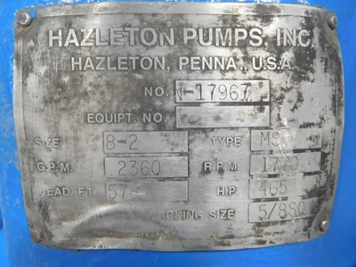 Used Hazleton Pumps, Inc. 8-2 Centrifugal Pumps Ohio US | Equipment Recovery Corp. #1330776