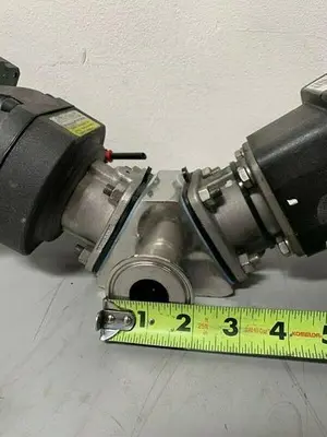 USED 2 ITT SHEROTEC 3-WAY STAINLESS STEEL VALVE W/ POSITION MONITORS & 2" FITTINGS