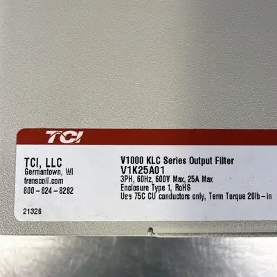 TCI V1000 KLC (V1K25A01) Output Filter 3-PH 60Hz 600V 25A. (1A-01)