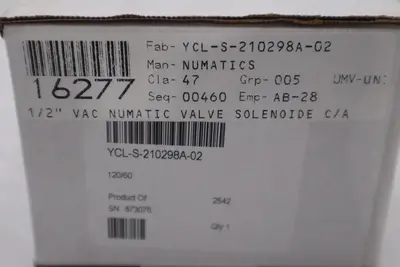 Numatics YCL-S-210298A-01 1/2" VAC Solenoid Valve - STOCK GF1025