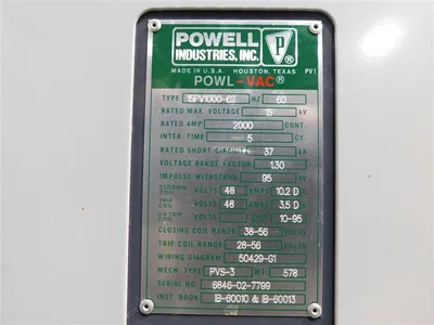 Powell Industries Inc. 15PV1000-62 Vacuum Circuit Breaker 2000A 15kV 37kA Used