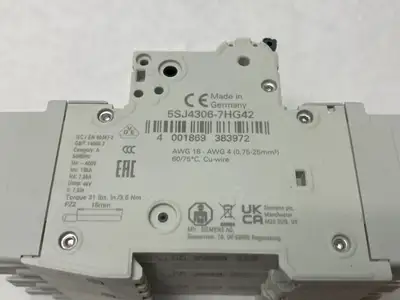 USED SIEMENS MINIATURE CIRCUIT BREAKER 3-POLE 6A TYPE NSJ