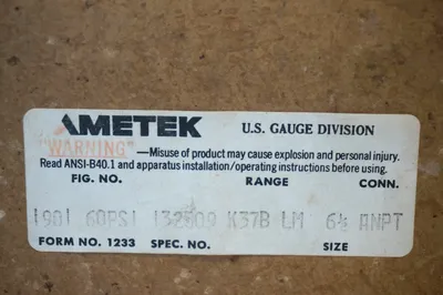 NEW AMETEK 1901 60 PSI PRESSURE GAUGE 132509-K37B-LM 6 1/2" ANPT