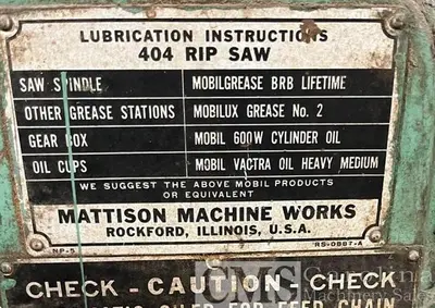 USED MATTISON MODEL 404 STRAIGHT LINE RIP SAW