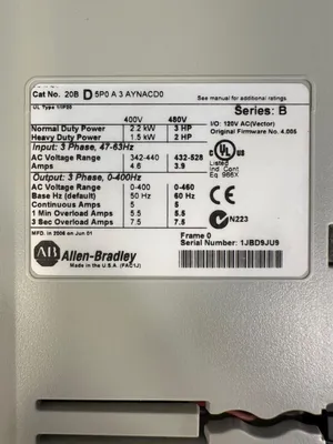 Used Allen-Bradley 20BD5P0A3AYNACD0 Variable Speed Drives | Palmetto Automation #1149275
