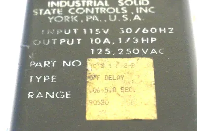 USED INDUSTRIAL SOLID STATE CONTROLS 1013-1-F-2-B TIMER 10131F2B
