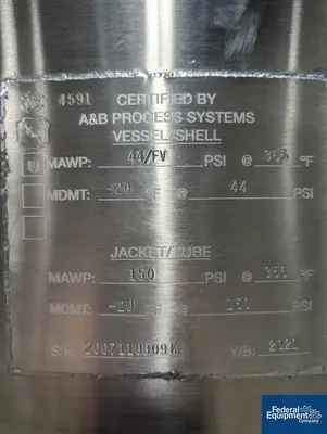 USED A&M Process 500 Liter A&B Process Receiver Tank, 316 S/S, 44/150#