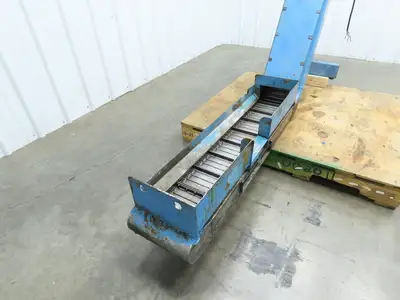 Tsubaki 10"W x 90"L Chip Conveyor 7.5"Belt 45" Infeed 38"H Discharge 220V 3PH