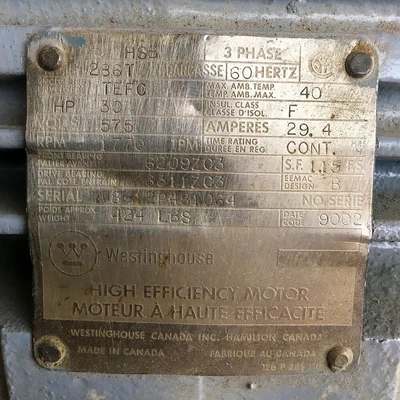 Westinghouse High Efficiency 30 HP Electric Motor