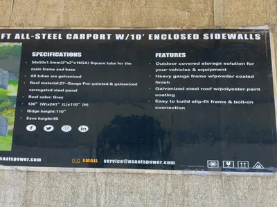 Used ATS POWER ATS-CP2020 20FT X 20FT ALL-STEEL CARPORT W/10’ ENCLOSED SIDEWALLS Buildings & Structures Michigan US | Miedema Asset Management Group #1483866