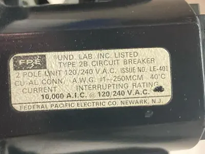 Used FEDERAL PACIFIC 2B125A Miscellaneous Equipment (Electrical & Power) Ohio US | Surplus Asset Holdings #1237216