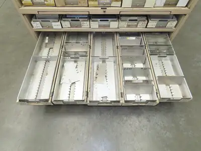Modular Industrial Storage Cabinet 20 Drawer 61.5x38x34.5" Vintage 17x10" Trays