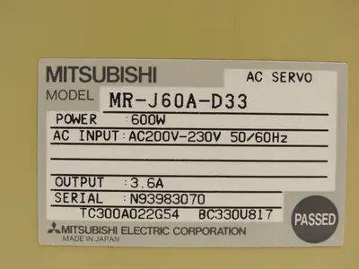 Mitsubishi MR-J60A-D33 AC Servo Drive Module 600W 3.6A 200-230V 3Ph