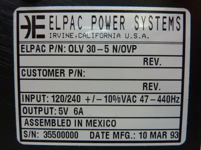 New | in-Stock ELPAC OLV30-5 N/OVP Power Supplies Michigan US | Ideal Machinery #1275315