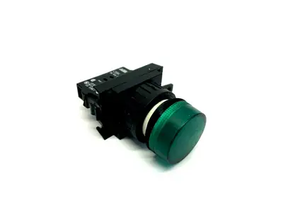 KL1-100G/ KCBH-001 | ABB KL1-100G Green Pilot Light Head w/ KCBH-001 Lamp Block and Holder - Used