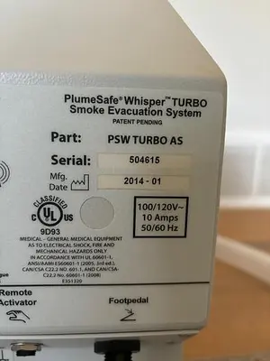 Used 2014 BUFFALO FILTER PLUMSAFE WHISPER TURBO SMOKE EVACUATION UNIT Fume Extractors Minnesota US | Midwest Medical #1467835