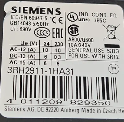 USED Siemens 3RH2911-1HA31