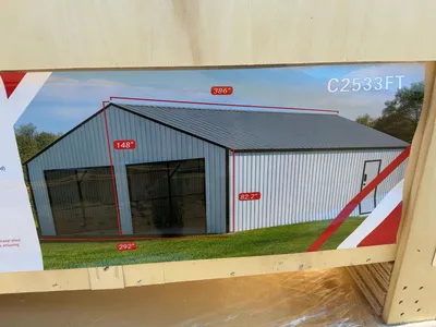New SDLANCH 25’ x 33’ Double Garage Metal Shed, Model SDLC2533FT, 292” Wide x 386” Long x 148” Tall ...