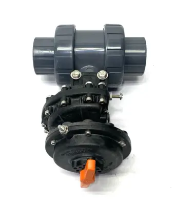 USED HAYWARD 1-1/2" TRUE UNION BALL VALVE PVC, VITON W/ SR3 SPRING RETURN ACTU