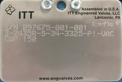 NEW ITT 3-2435R-S-34-3325-P1-VAC DIAPHRAGM VALVE 32435RS343325P1VAC