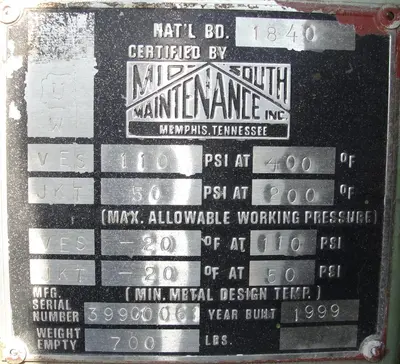 SPC6303  Reactor 65 gallon Mid-South Maintenance Inc chemical reactor, 110 psi internal, 50 psi jacket, 1 hp 3 blade agitator