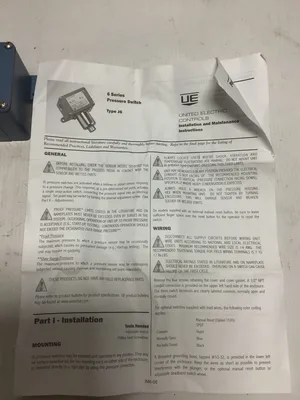 UE J6-358 Pressure Switch: 0 to 250 PSI