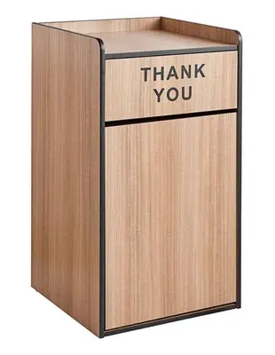 Waste 35 Gallon Weathered Walnut Waste Receptacle Enclosure with "THANK YOU" Swing Door
