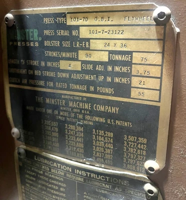 USED 1978 MINSTER MINSTER 101-7D PRESS