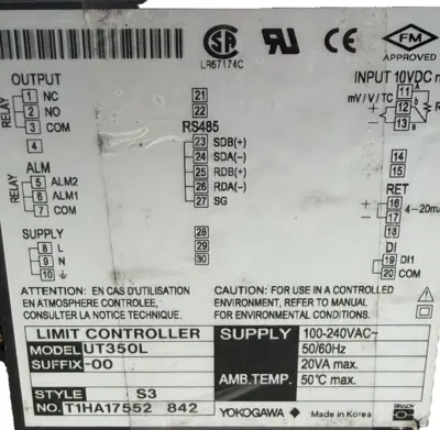 USED YOKOGAWA UT350L-00 LIMIT CONTROLLER 100-240VAC 50/60HZ UT350L00