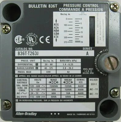 NEW ALLEN BRADLEY 836T-T263J PRESSURE SWITCH SER A 836TT263J