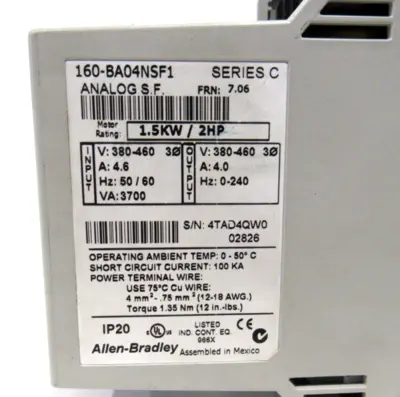 USED ALLEN BRADLEY 160-BA04NSF1 SPEED CONTROLLER SER.C FRN: 7.06 160BA04NSF1