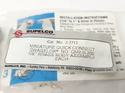 Swagelok Miniature Quick Connect Brass Body Assembly 1/8" - New