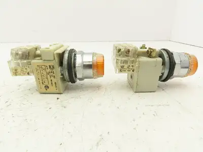 Square D 9001-KM1 Amber Guarded 30mm Push Button Switch Contactor Block Lot of 6