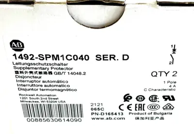 A / B 1492-SPM1C040 SUPPLEMENTARY PROTECTOR SER.D 1492SPM1C040 NEW, SURPLUS