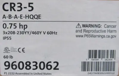 NEW GRUNDFOS CR3-5A-B-A-E-HQQE CENTRIFUGAL PUMP 15.4GPM 230/460V .75HP 96083062