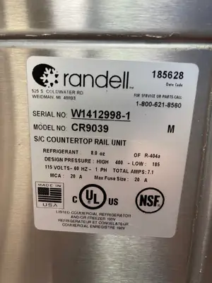New | in-Stock Randell Used Randell CR9039 Refrigerated Countertop 39" Condiment Prep Rail Food Prep Tables Illinois US | Falcon Restaurant Supply #1376096