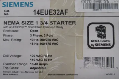 NEW SIEMENS 14EU32A MOTOR STARTER 14EU+32A