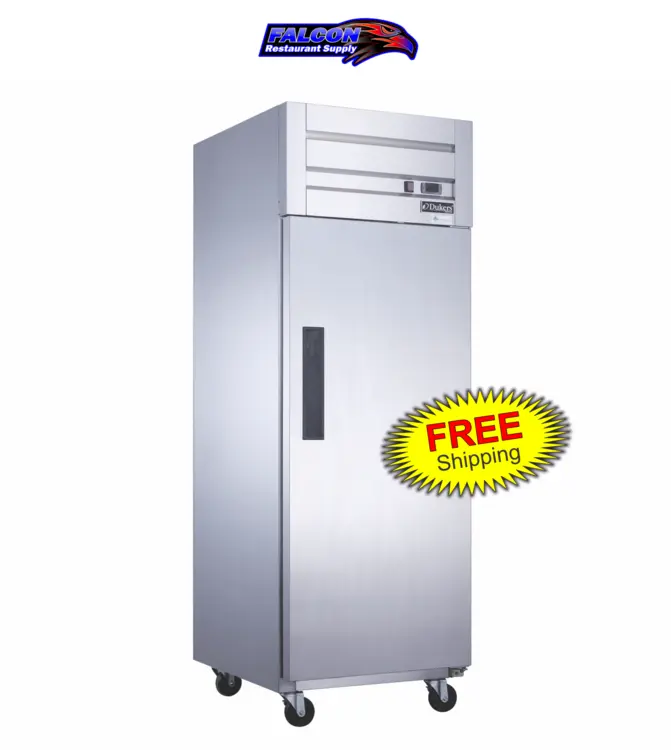 New | in-Stock Dukers New Dukers D28AR Commercial Single Solid Door Top Mount Reach-in Refrigerator in Stainless Steel Refrigerators Illinois US | Falcon Restaurant Supply #1376365