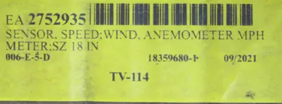 NEW TEXAS INSTRUMENTS TV-114 WIND SPEED SENSOR TV114