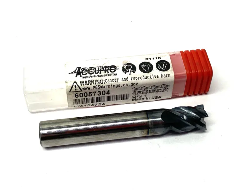 Used ACCUPRO SQUARE END MILL: 12.00 MM DIA, 16.00 MM LOC, 4 FLUTE, SOLID CARB End Mills Michigan US | Maverick Industrial Sales #1090264