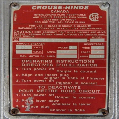 Crouse-Hinds 100Amp Disconnect