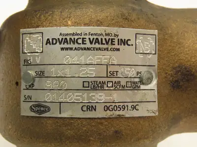 Spence Advance Valve 041AFEA Bronze Safety Relief Valve 1"x1.25"NPT 150psi