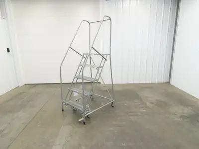 Uline H-84-110 Rolling Ladder 5 Step 10" Work Platform 50" Top Step 450lbs